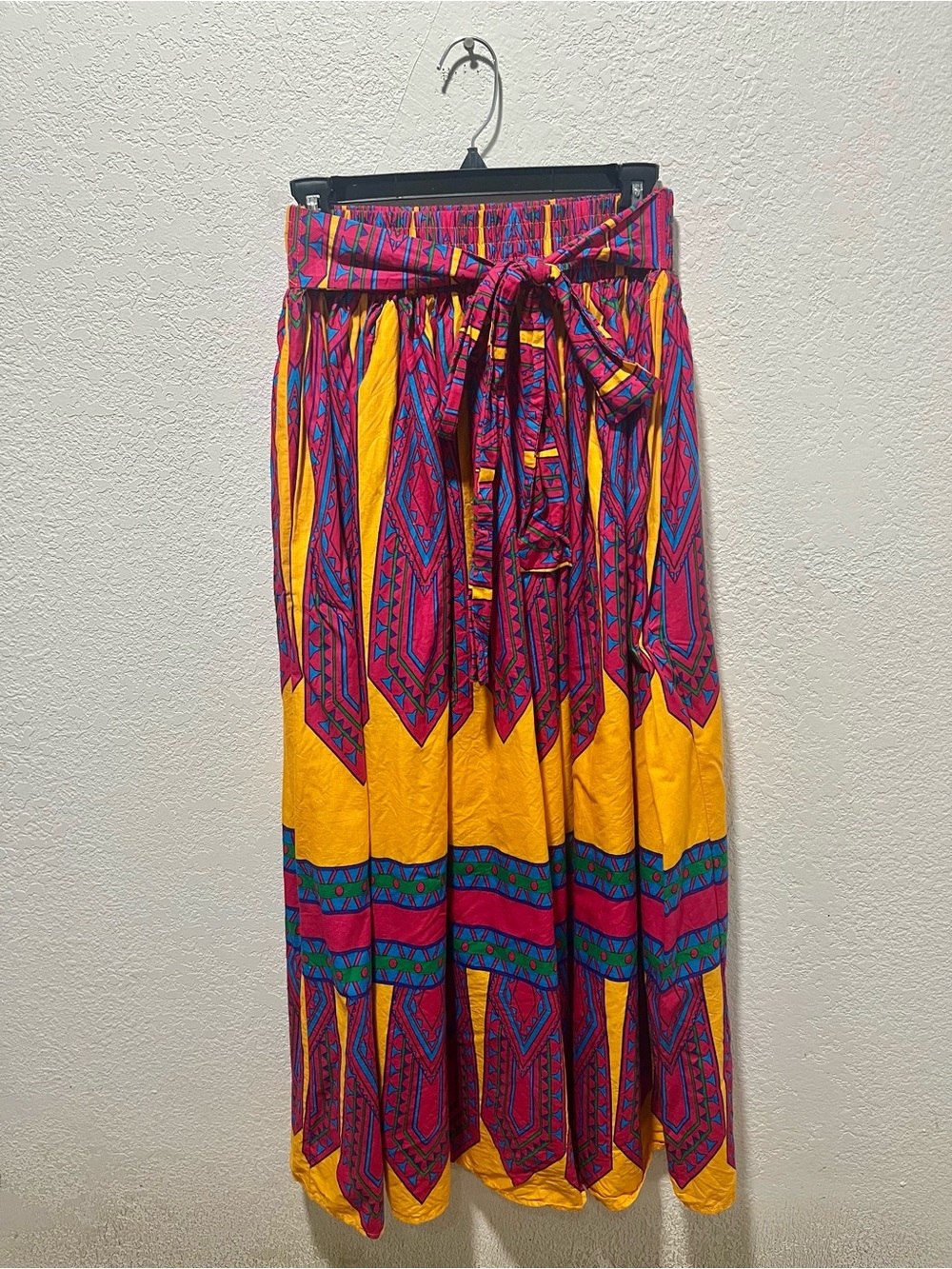 Bright Yellow & Pink Printed Maxi Skirt with Tie Waist